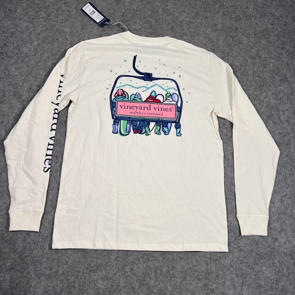 NWT Vineyard Vines White Ski Lift Logo Box Long‎ Sleeve T-Shirt Men's Size Small